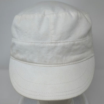 White Army Cap One Size Elastic Back Cotton Cadet Hat Plain Solid Flat Top