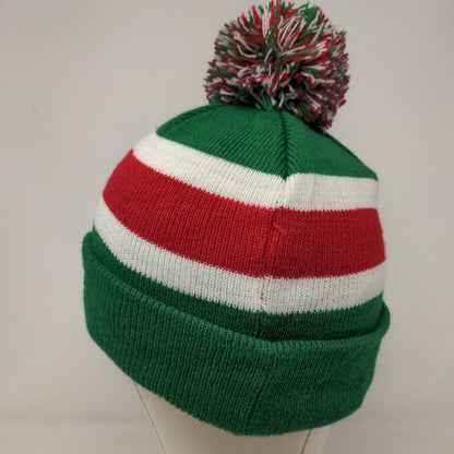 '47 Brand Men's Knit Beanie Hat Cap Green White Striped Embroidered Black Cat