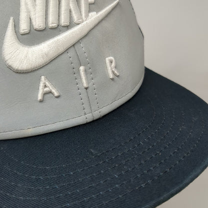 Nike Snapback Hat Blue Gray OSFM Air Swoosh Logo Flat Brim Cotton Embroidered