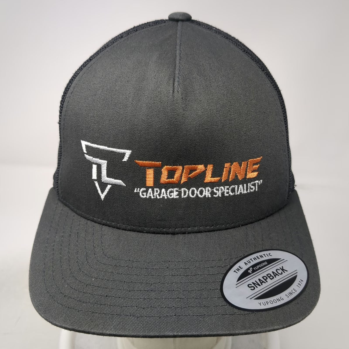 Yupoong Trucker Hat Gray One Size Snapback Topline Garage Door Specialist Logo