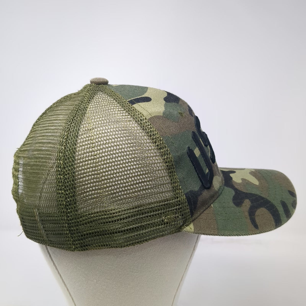 Green Camo USAF Military Trucker Hat One Size Mesh Snapback Side Flag Patch