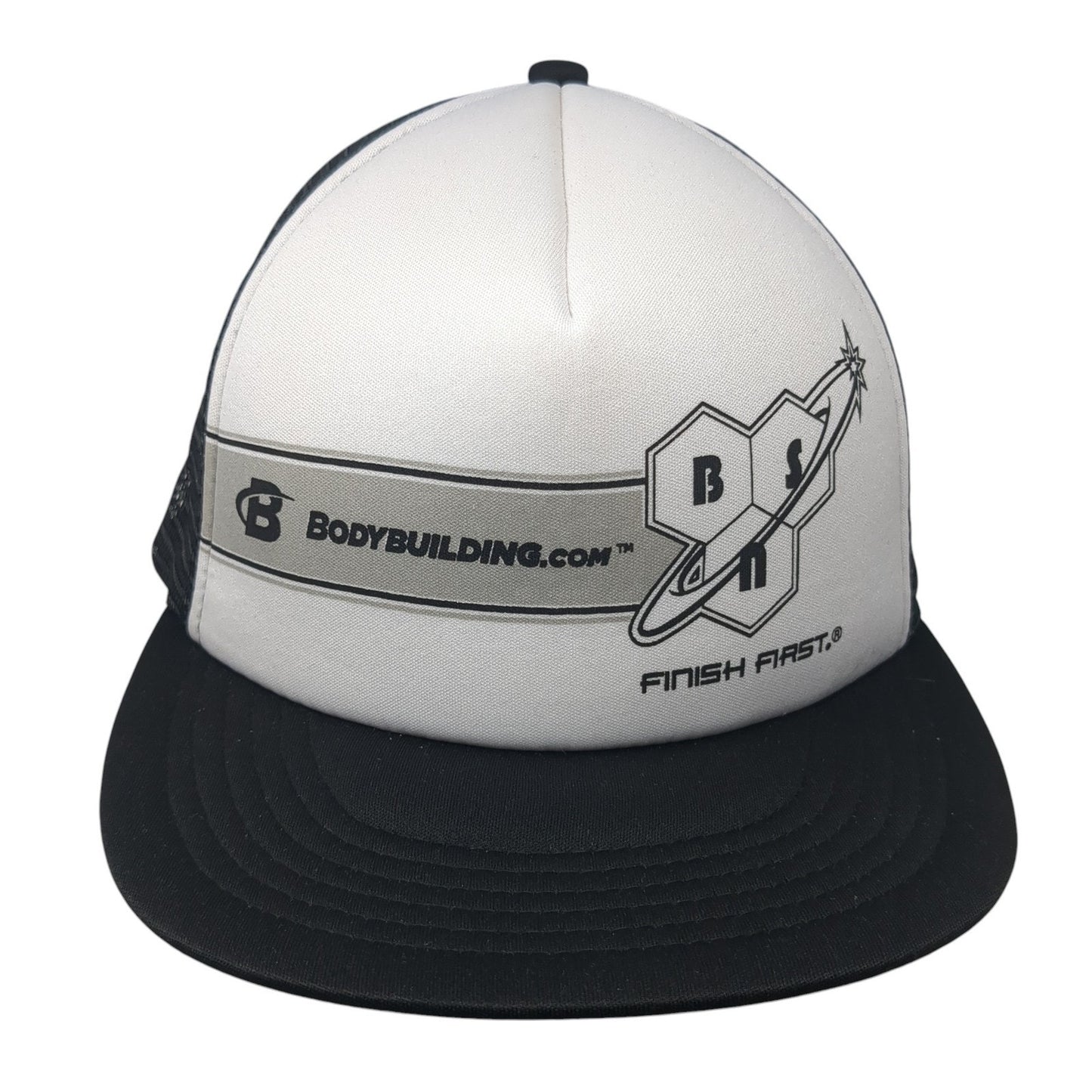 Bodybuilding.com Finish First Trucker Hat Black One Size Adjustable Mesh Back