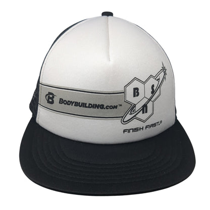 Bodybuilding.com Finish First Trucker Hat Black One Size Adjustable Mesh Back