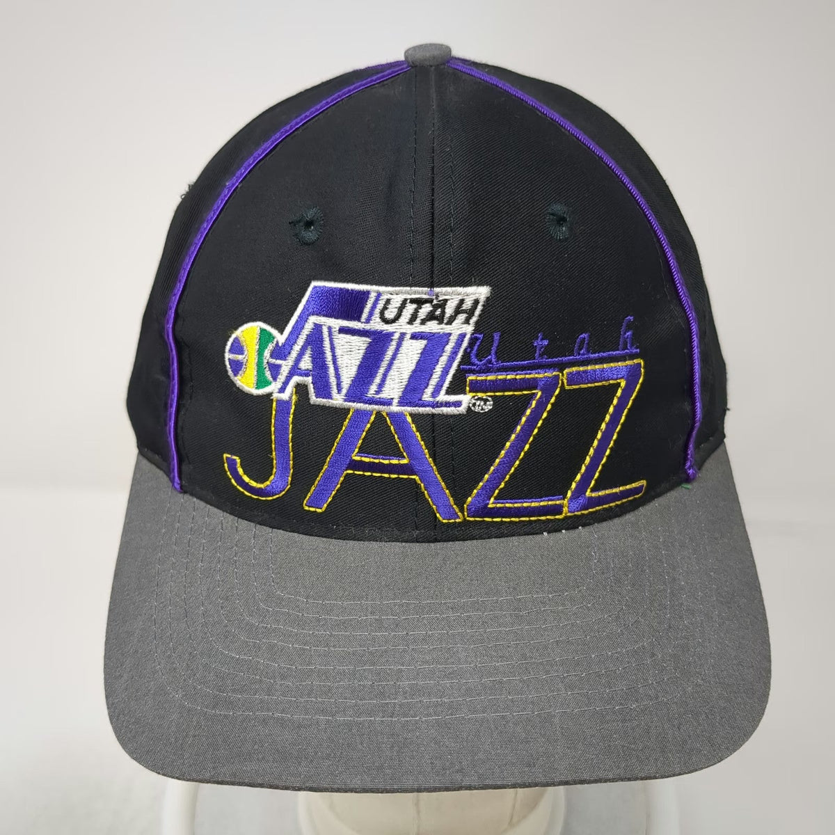 Utah Jazz NBA The Game Snapback Hat Black Gray Purple Green Underbrim Vintage