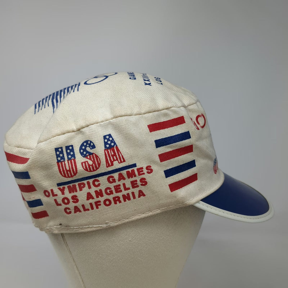 Army Cap White Blue Red One Size 1984 Los Angeles Olympics USA Rings Logo Hat