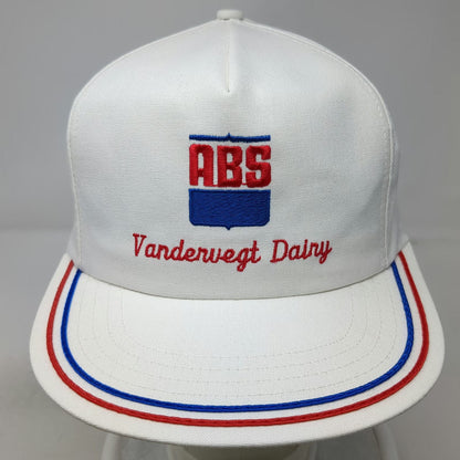 Kap King 5 Panel White Snapback Vandervegt Dairy ABS Logo Made USA Hat Vintage