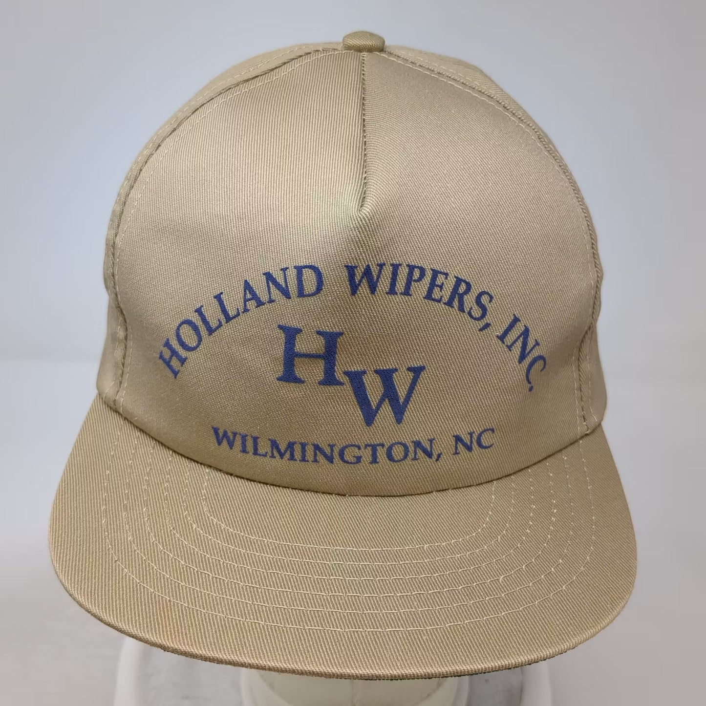 Holland Wipers Inc Wilmington NC 5 Panel Beige Blue Snapback Hat OS Vintage Cap