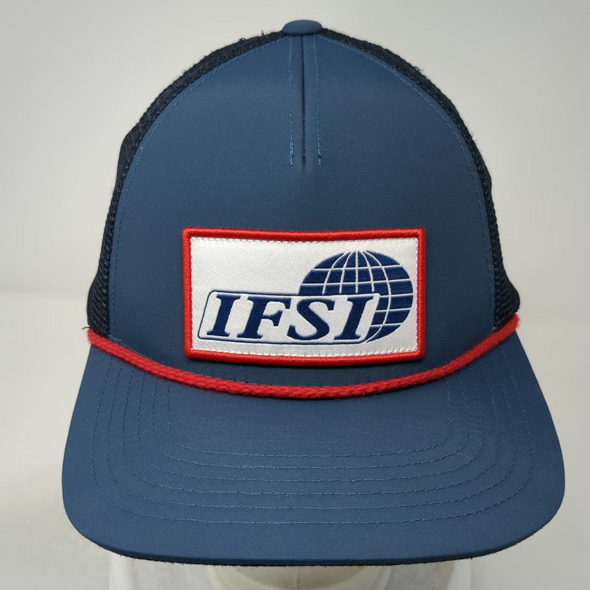 Blue Trucker Hat One Size IFSI Globe Patch Mesh Back Snapback Rope Structured