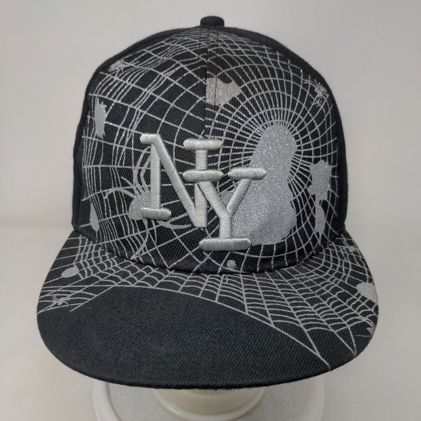 NY Spider Web Fitted Hat Black 7 1/4 Embroidered Vent Holes 6 Panel Halloween