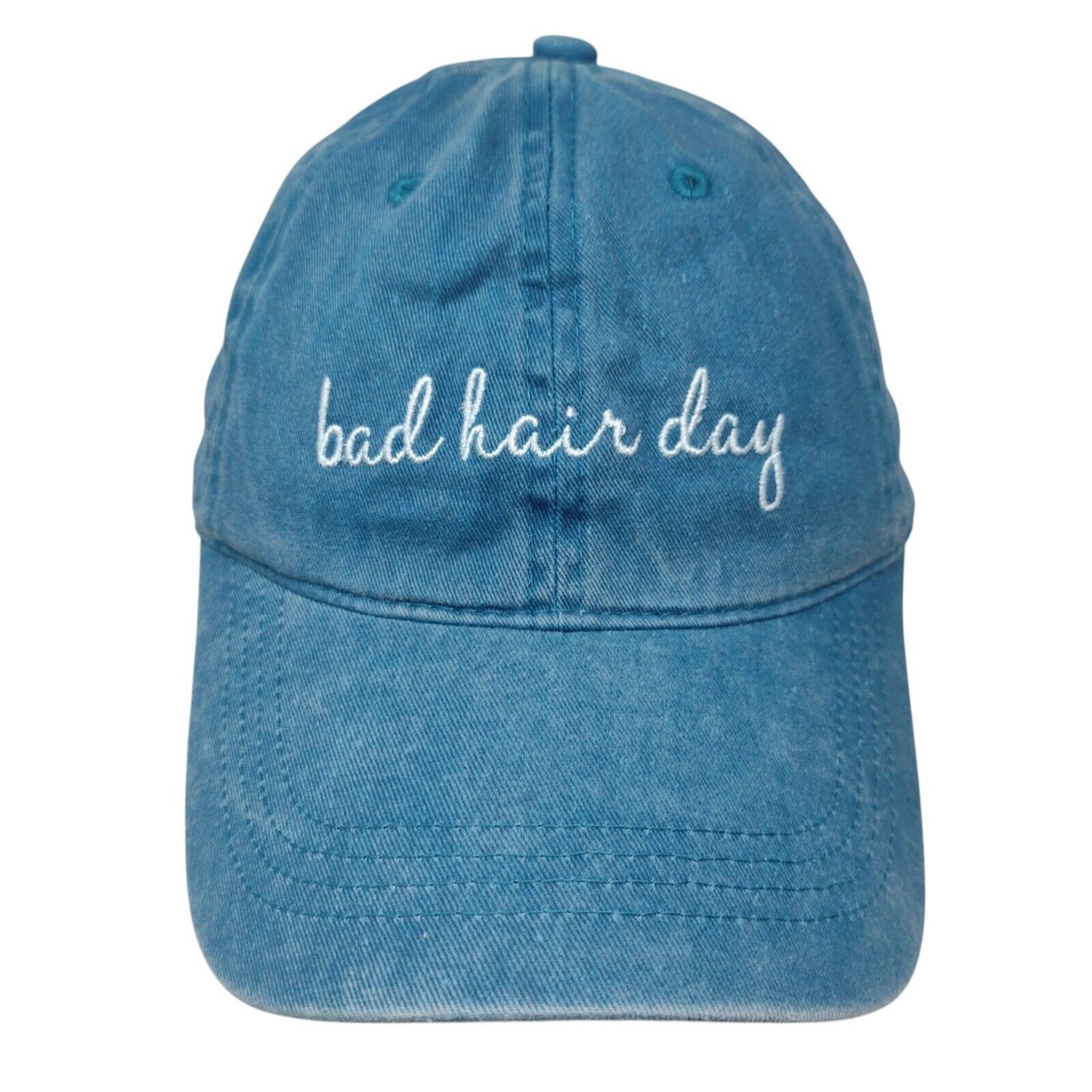 Bad Hair Day Slideback Hat Blue OSFA Adjustable Embroidered Vented Holes Cotton