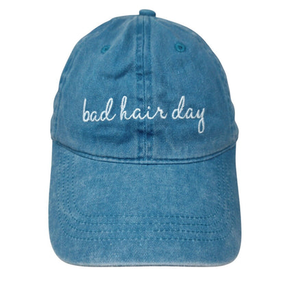 Bad Hair Day Slideback Hat Blue OSFA Adjustable Embroidered Vented Holes Cotton