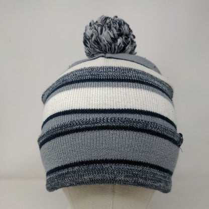 Unbranded Knit Pom Pom Beanie Hat Gray One Size Striped Outdoor