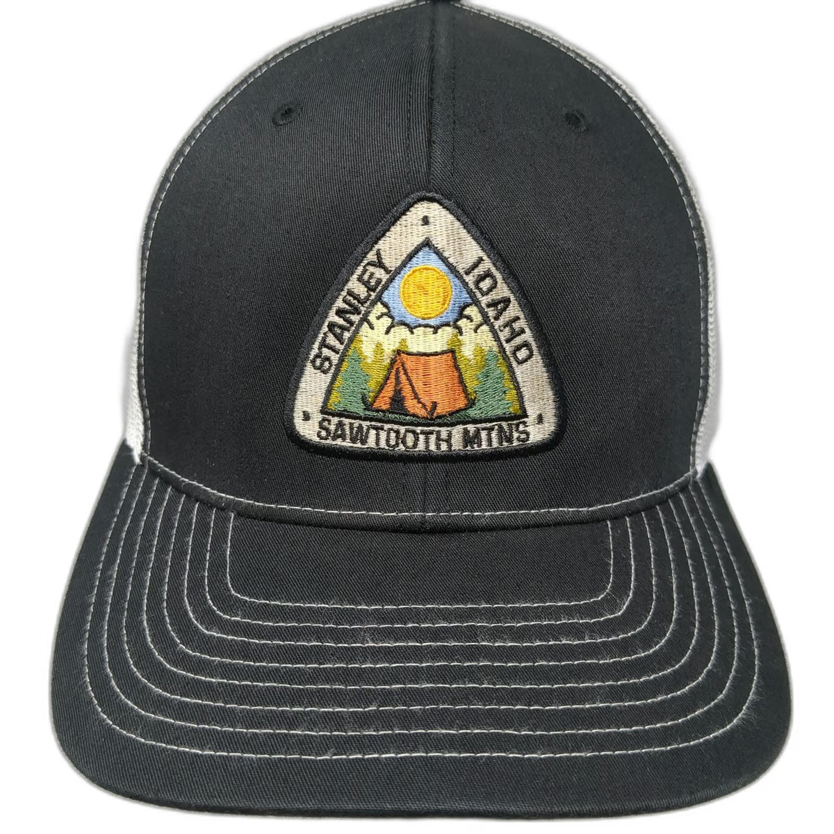 Richardson Trucker Hat Black White One Size Sawtooth Mtns Stanley Idaho Patch