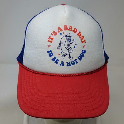 OTTO Trucker Hat White Blue Red One Size Hot Dog Graphic Foam Mesh Snapback