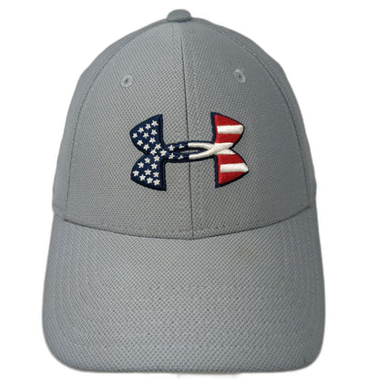 Under Armour Baseball Cap Gray XL USA Flag Logo Stretch Fit Freedom Mesh Hat