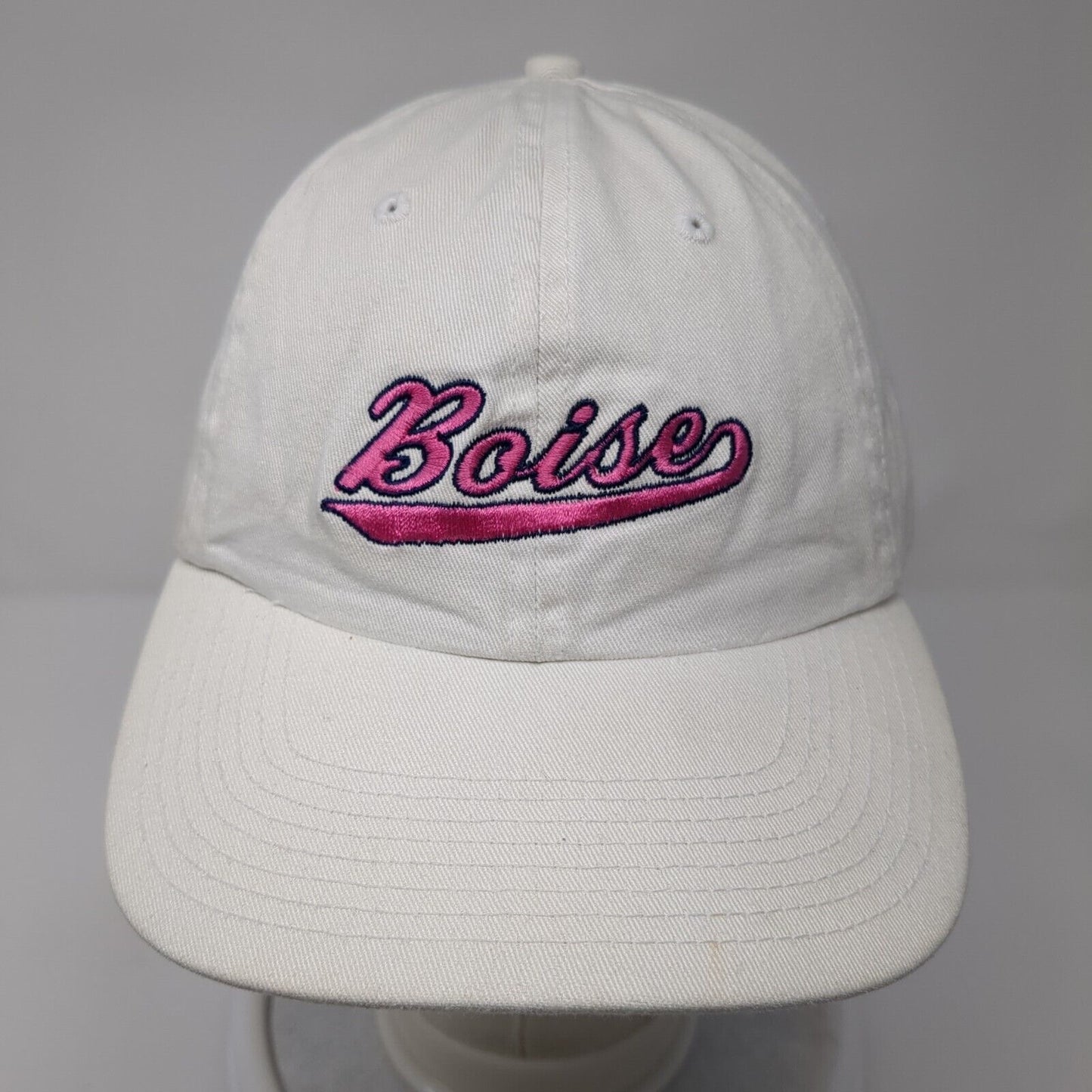 Boise Slideback Hat White One Size Adjustable Embroidered 6 Panel Perrin Cotton