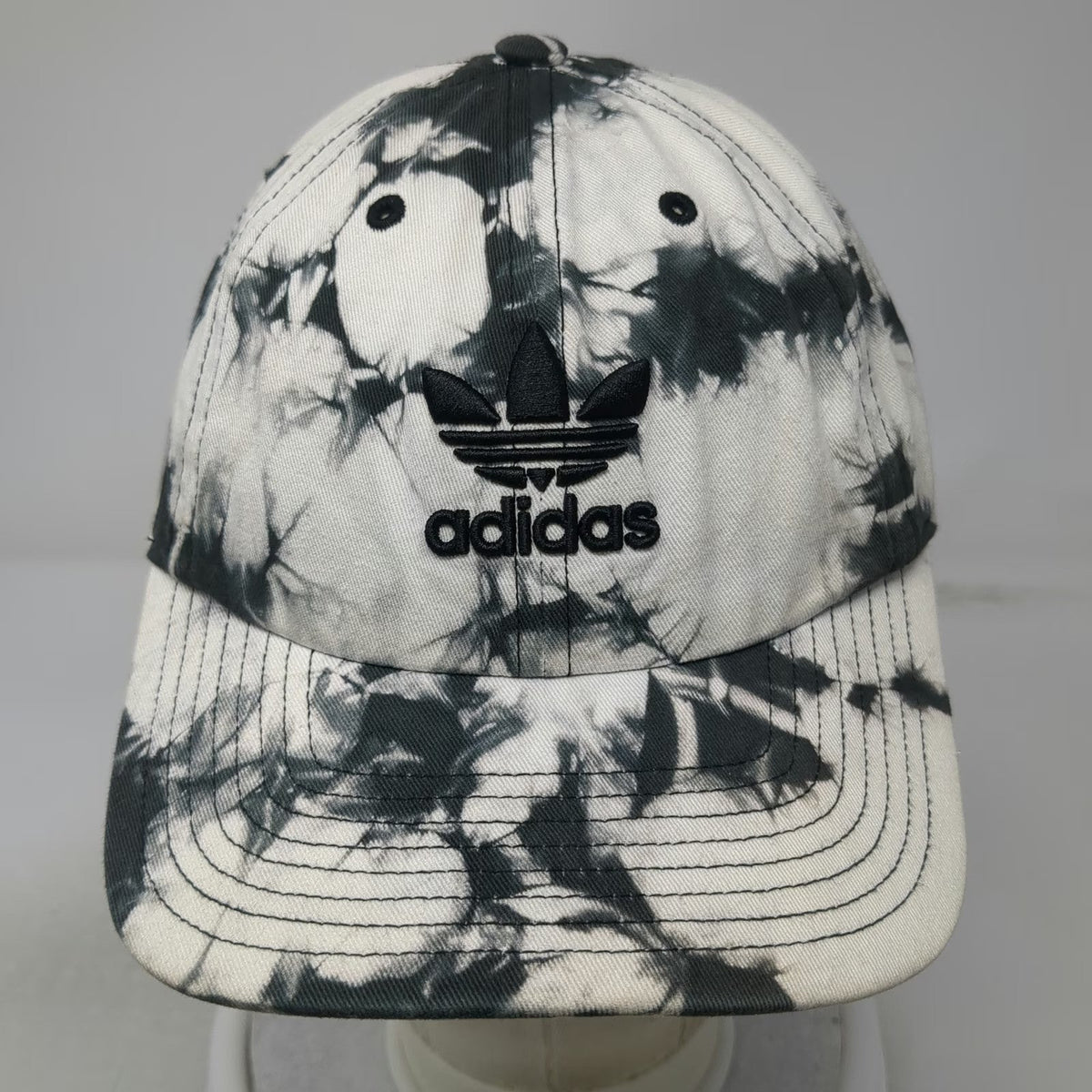 Adidas Baseball Cap White Black Tie-Dye One Size Trefoil Logo Cotton Strap Hat