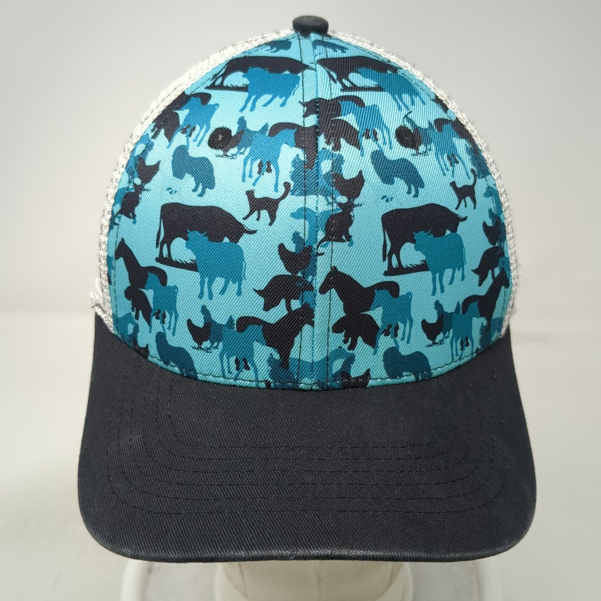 D&B Supply Trucker Hat Blue OSFM Farm Animal Print Mesh Back Snapback Horse Cow