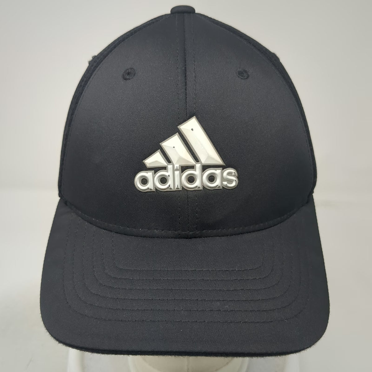 Adidas Baseball Cap Black XL Flexfit Mesh Back Reflective Stripe Rubberized Hat