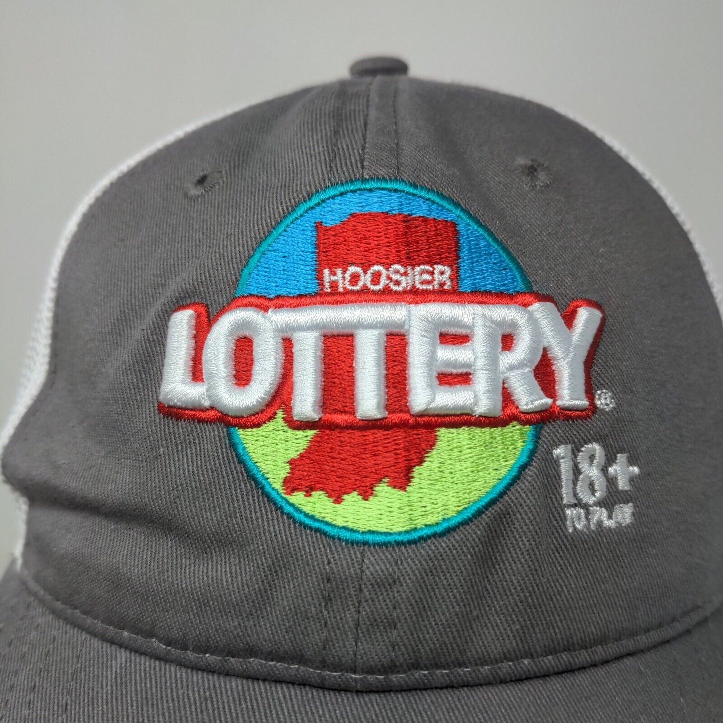 Cap America Men's Strapback Mesh Back Hat Gray White Hoosier Lottery Embroidered