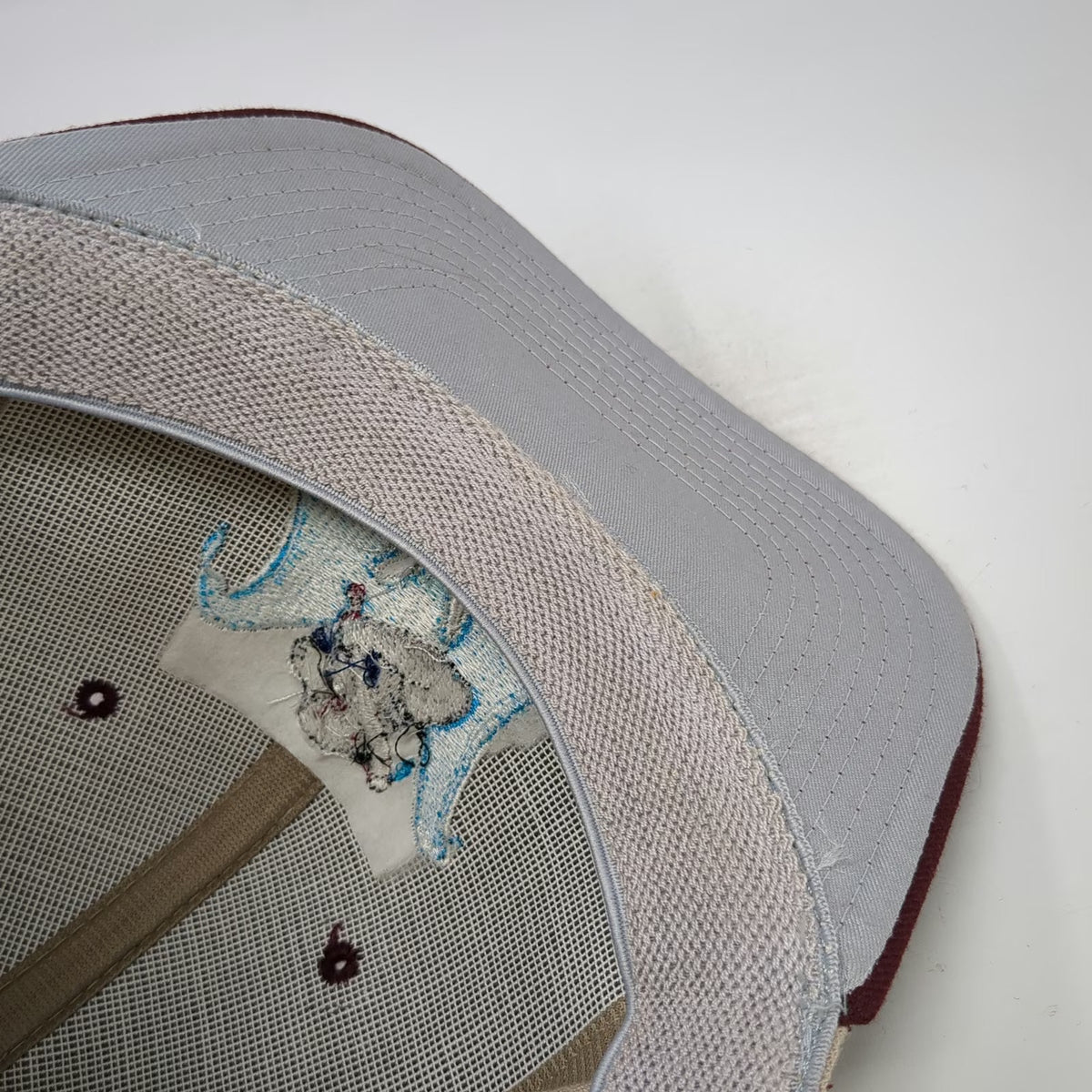Flexfit Baseball Cap Beige Red One Size Mascot Logo Contrast Brim Sports Hat