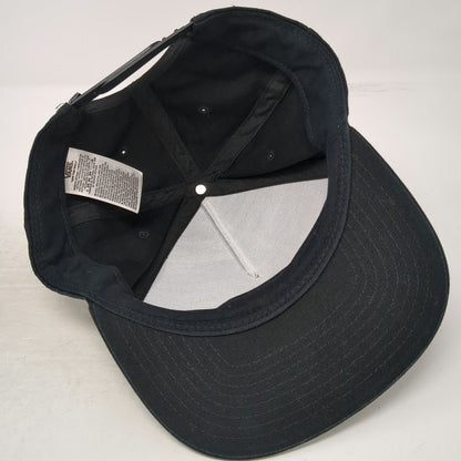 Vans 5 Panel Black One Size Snapback Brown Faux Leather Patch Flat Brim Hat