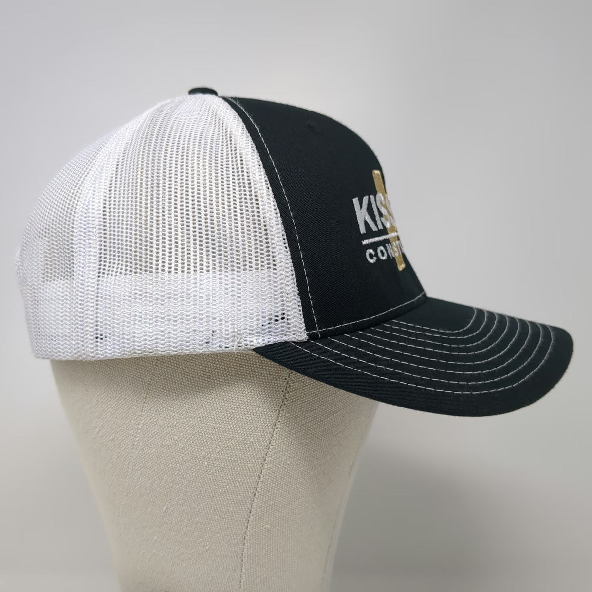 Richardson Trucker Hat Black White Gold One Size Kissick Construction Logo Hat