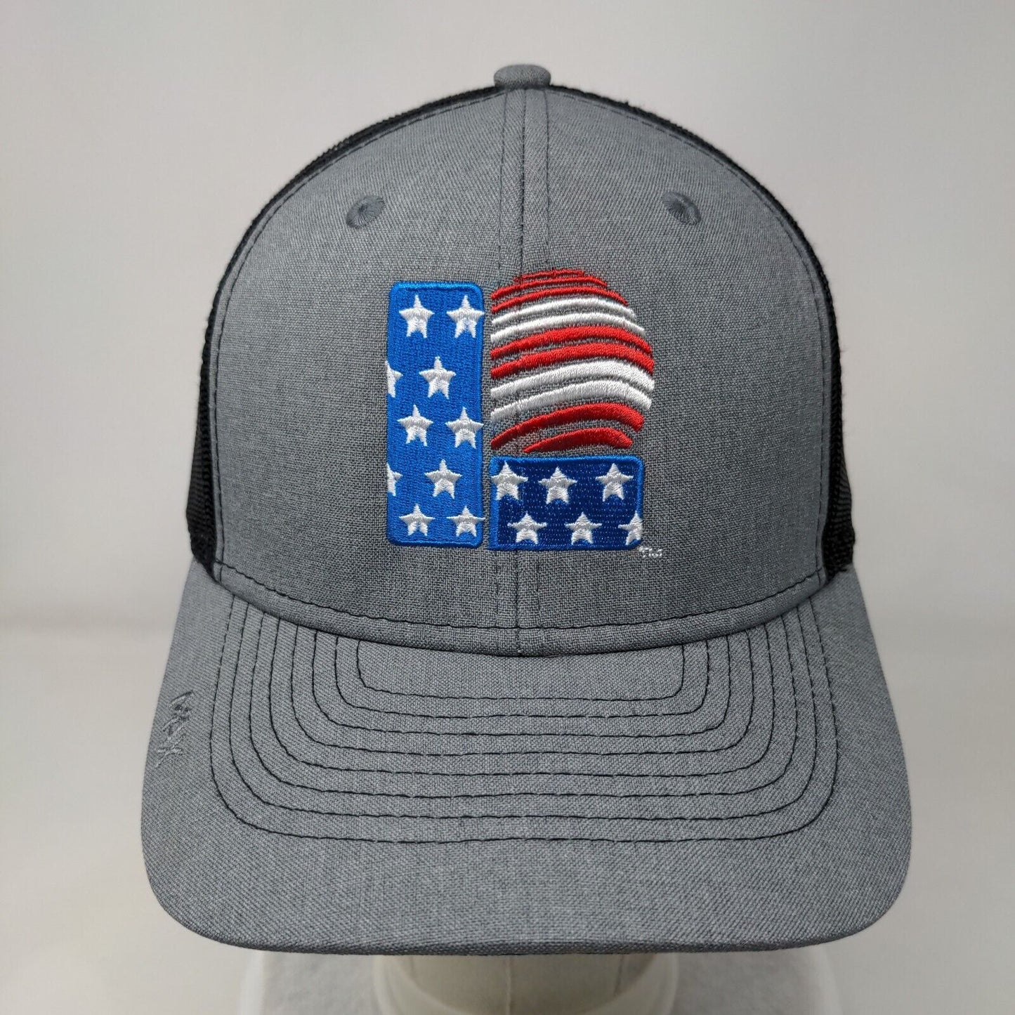 American Flag Lewis Corporation Snapback Trucker Hat Gray OSFA Patriotic MAX