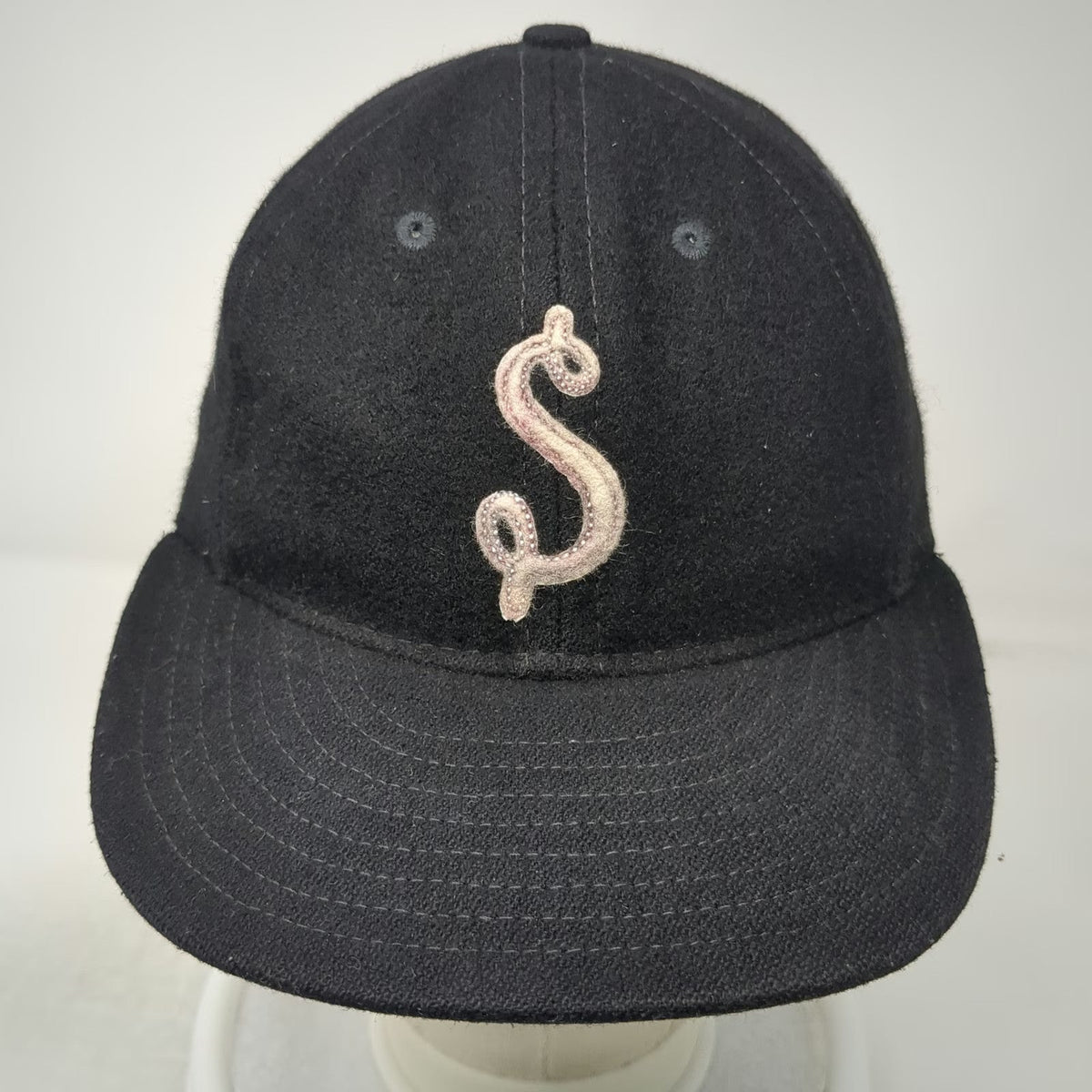 Ebbets Field Flannels Baseball Cap Black Wool Green Under Fitted Hat Vintage