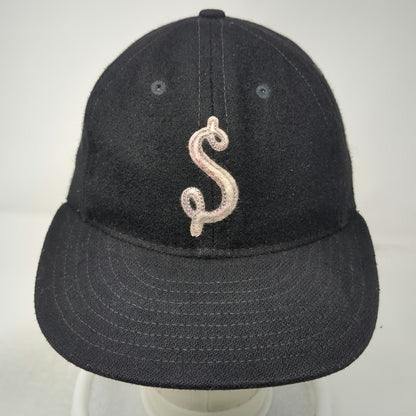 Ebbets Field Flannels Baseball Cap Black Wool Green Under Fitted Hat Vintage