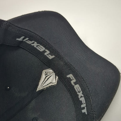 Volcom Baseball Cap Black XL Hat Flexfit Embroidered Logo Stone Curved Brim
