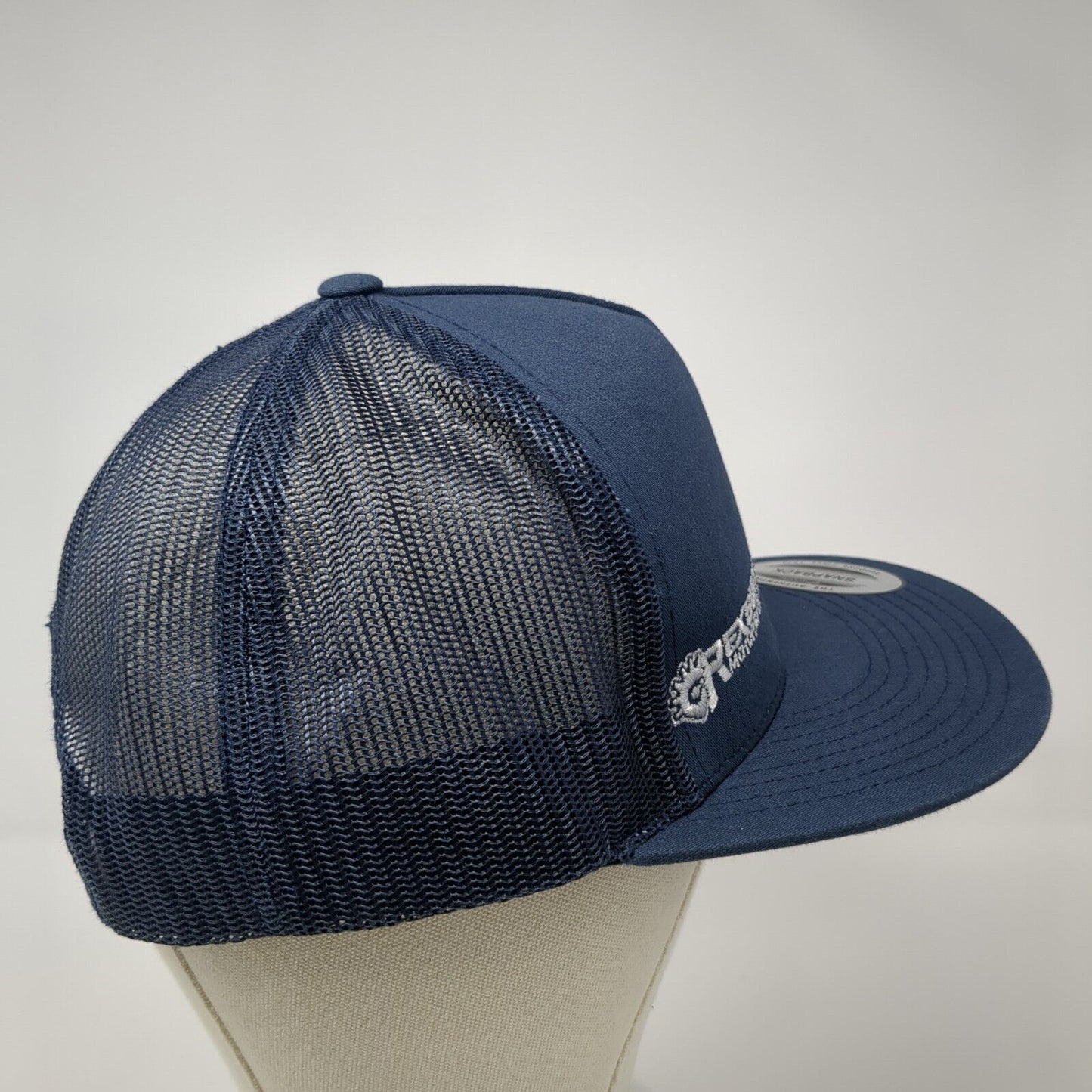 Rexburg Motorsports Snapback Trucker Hat Blue OS Adjustable Mesh Back Yupoong