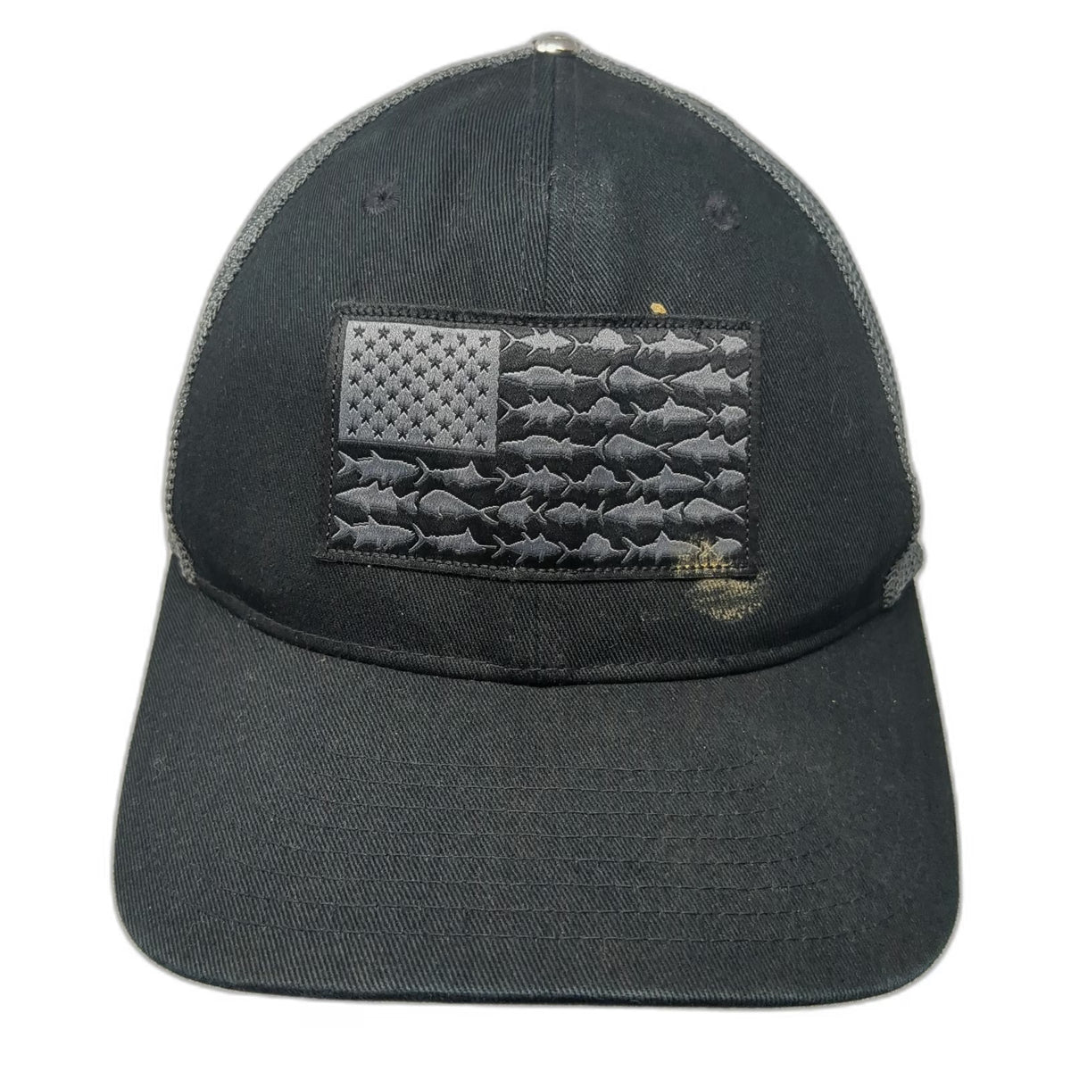 Columbia Baseball Cap Black XL Fishing Fish Flag Mesh Fitted Hat PFG Ruskin