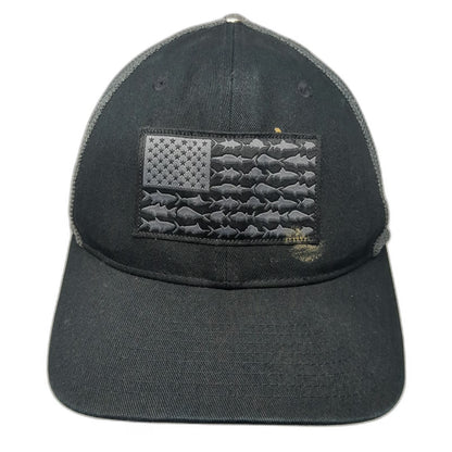 Columbia Baseball Cap Black XL Fishing Fish Flag Mesh Fitted Hat PFG Ruskin