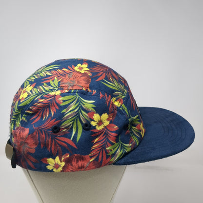 Empyre 5 Panel Hat Blue One Size Tropical Palm Floral Print Slideback Flat Brim