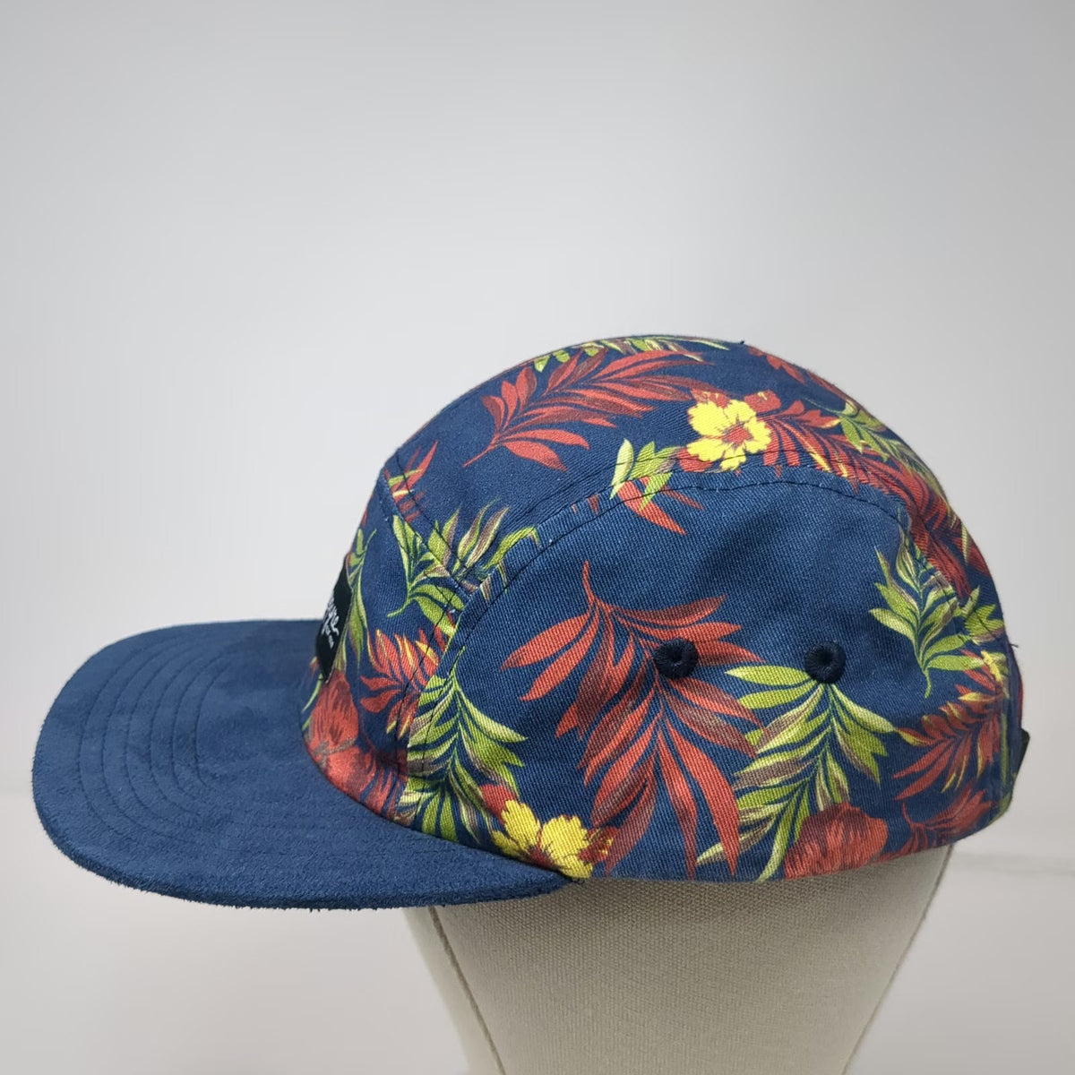 Empyre 5 Panel Hat Blue One Size Tropical Palm Floral Print Slideback Flat Brim