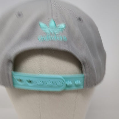 Adidas Snapback Hat Gray Green White OSFM Trefoil Originals Flat Brim Logo Cap