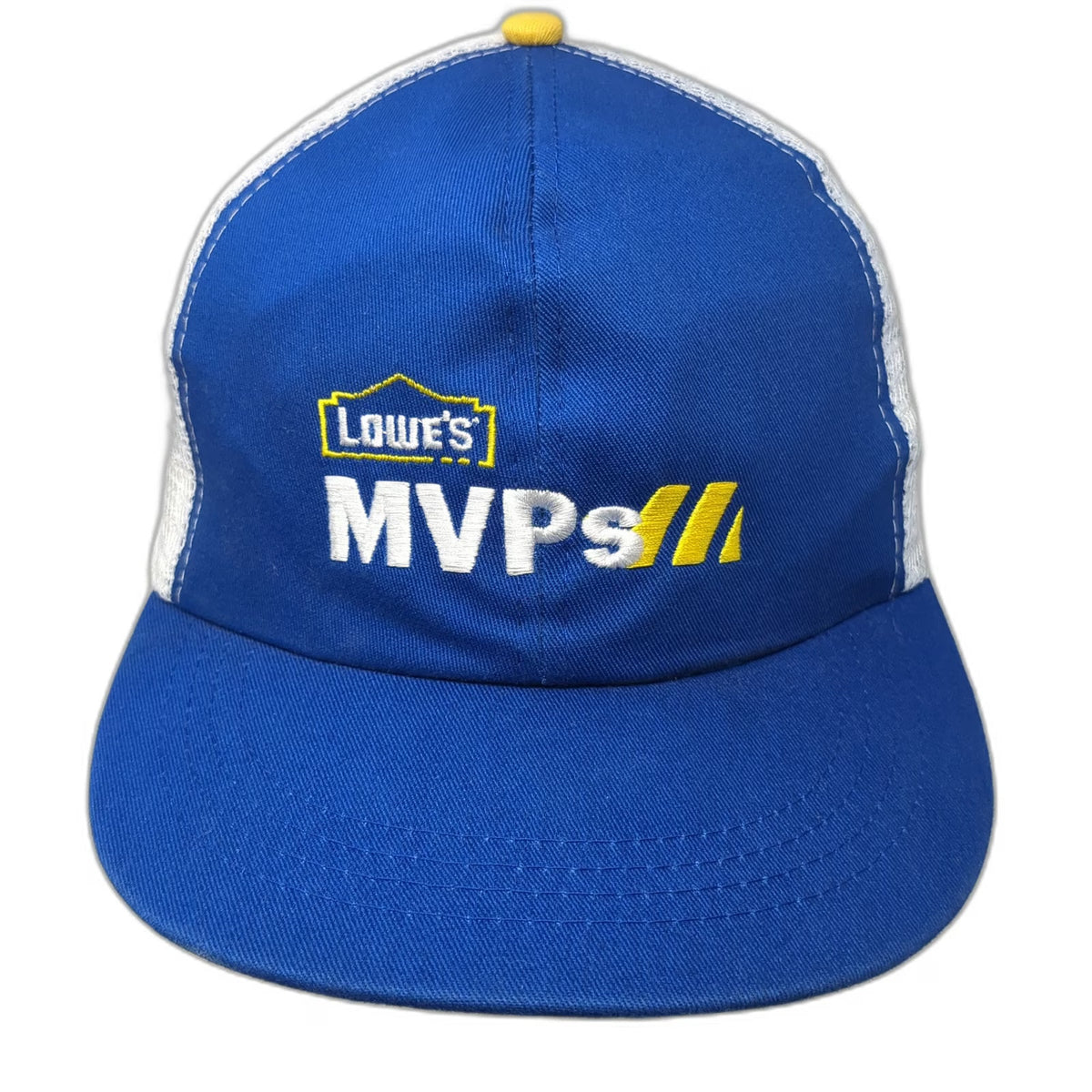 Lowe's MVPs Trucker Hat Blue White Yellow One Size Mesh Snapback Embroidered