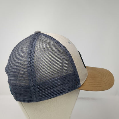 Patagonia Trucker Hat Beige Blue Brown OSFM Mesh Snapback Mountain Logo Patch