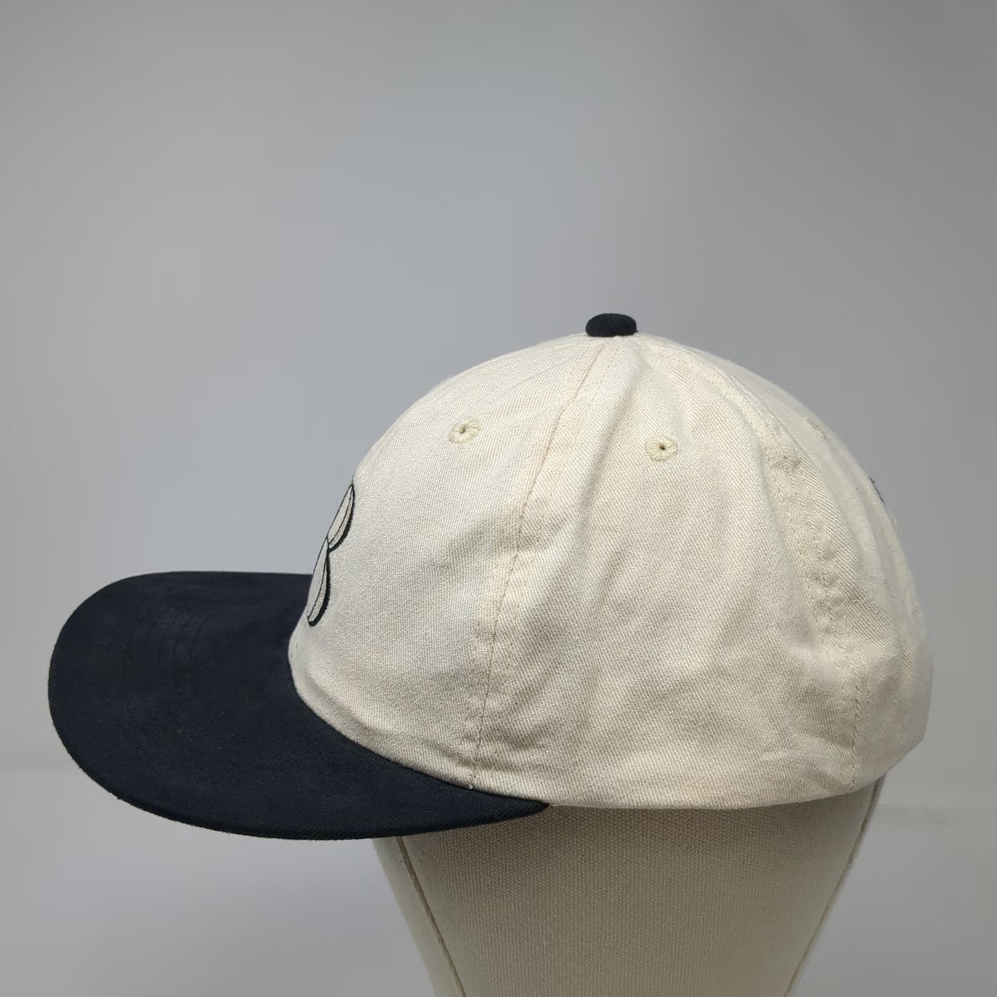 Beige Black Baseball Cap Vintage Embroidered B Bride Made in USA Slideback Hat