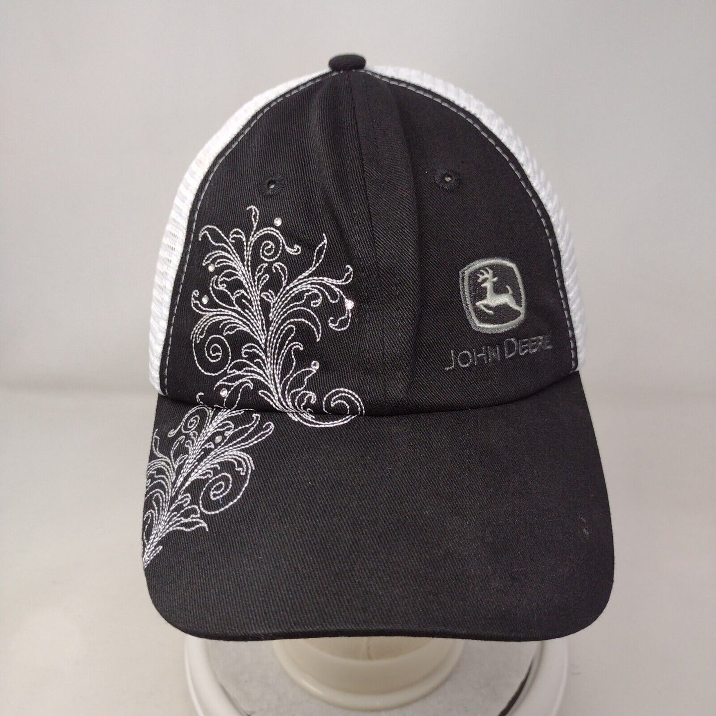John Deere Strapback Hat Black OSFA Adjustable Embroidered Mesh Back 6 Panel
