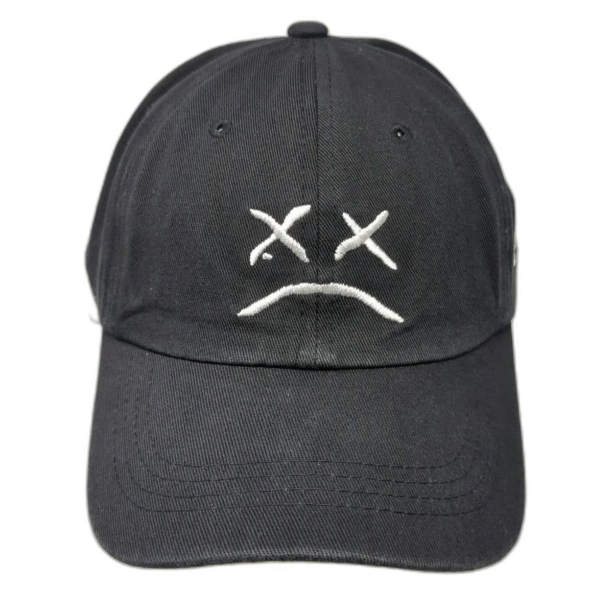 Baseball Cap Black One Size Sad Face X Eyes Embroidery Adjustable Slideback Hat