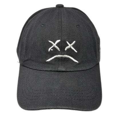 Baseball Cap Black One Size Sad Face X Eyes Embroidery Adjustable Slideback Hat