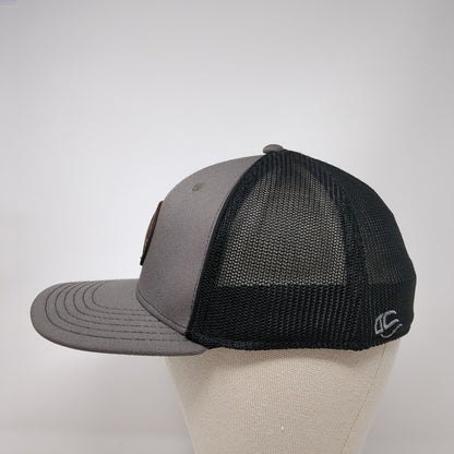 Outdoor Cap Fitted Trucker Hat Gray One Size Adjustable Leather Patch Mesh Back
