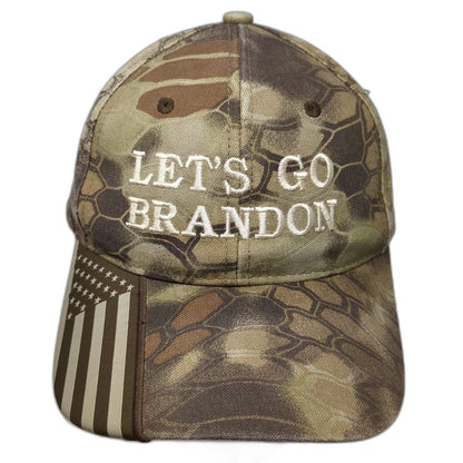 Outdoor Cap Baseball Cap Brown Camo One Size Let's Go Brandon American Flag Hat