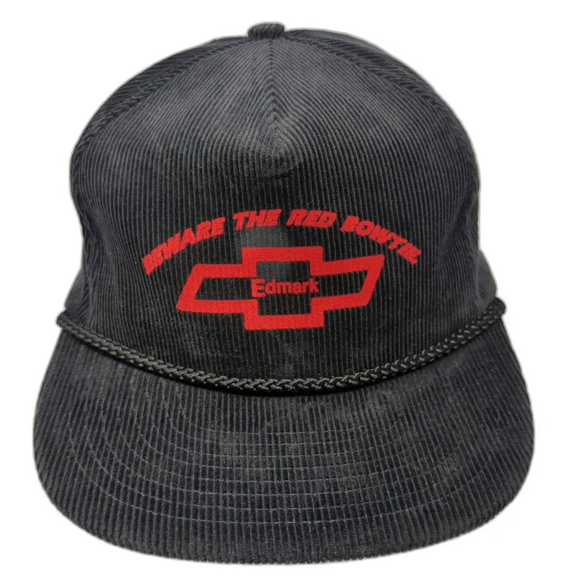 Nissin Trucker Black One Size Hat Corduroy Chevrolet Bowtie Edmark Red Rope