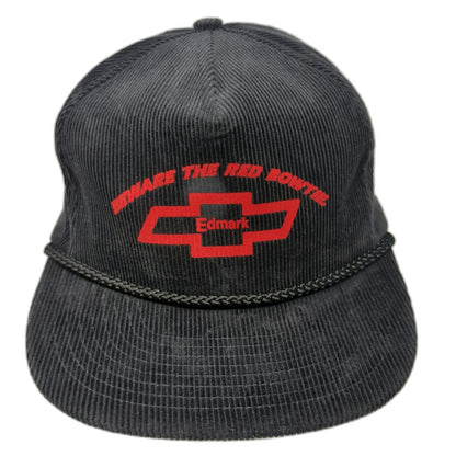 Nissin Trucker Black One Size Hat Corduroy Chevrolet Bowtie Edmark Red Rope