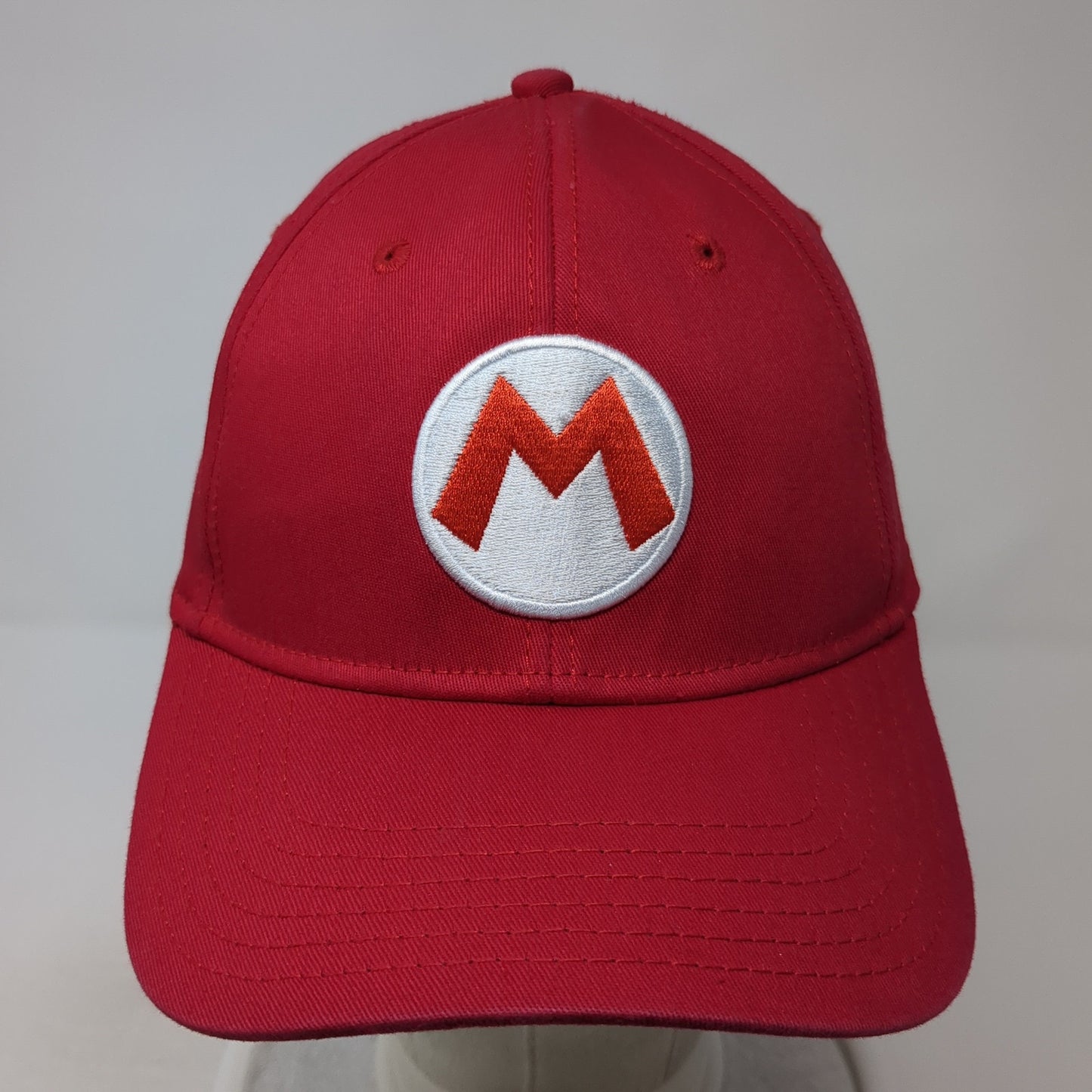 Super Mario Fitted Hat Red One Size Embroidered Logo Solid 6 Panel