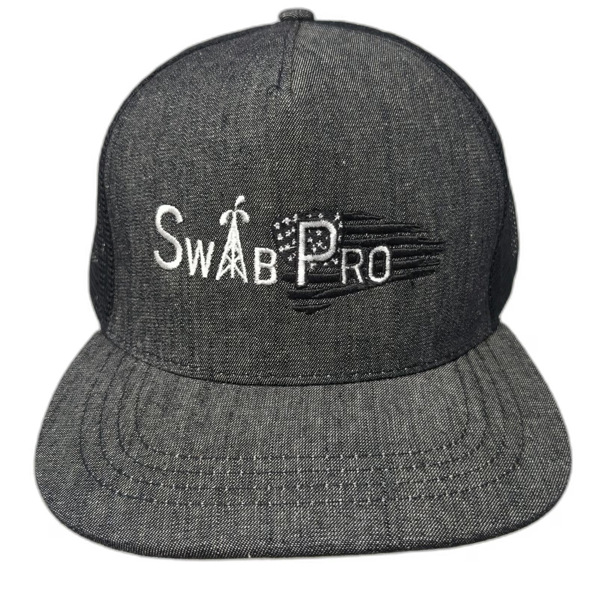 Trucker Hat Gray One Size Swab Pro Embroidered Logo Mesh Back Snapback Flat Bill