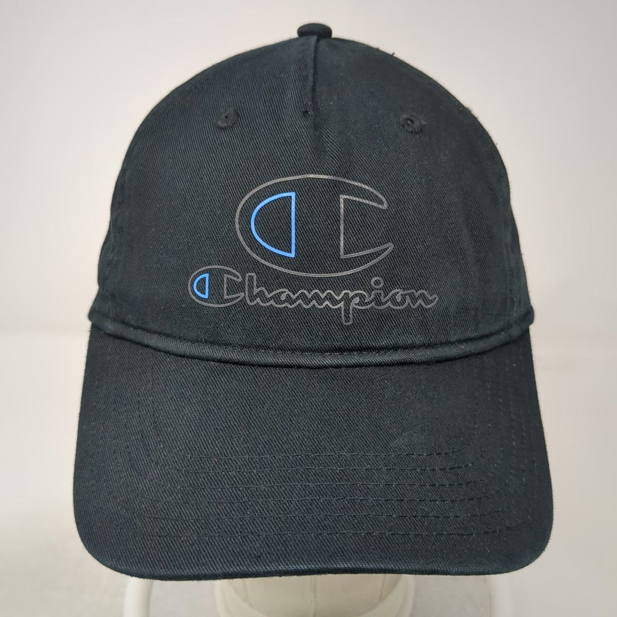 Champion 5 Panel Black One Size Slideback Cotton Embroidered Side Logo Hat